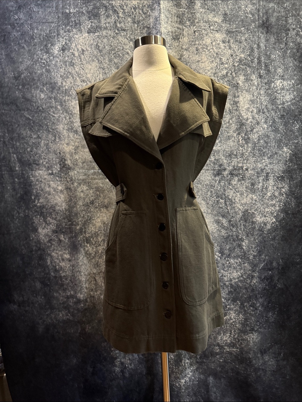 Acler Olive Green Cotton Linen Sleeveless Structured Mini Dress Tunic Vest